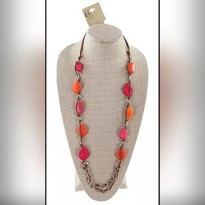 Erica Lyons Elegant Fushia and Orange Necklace 40" NWT